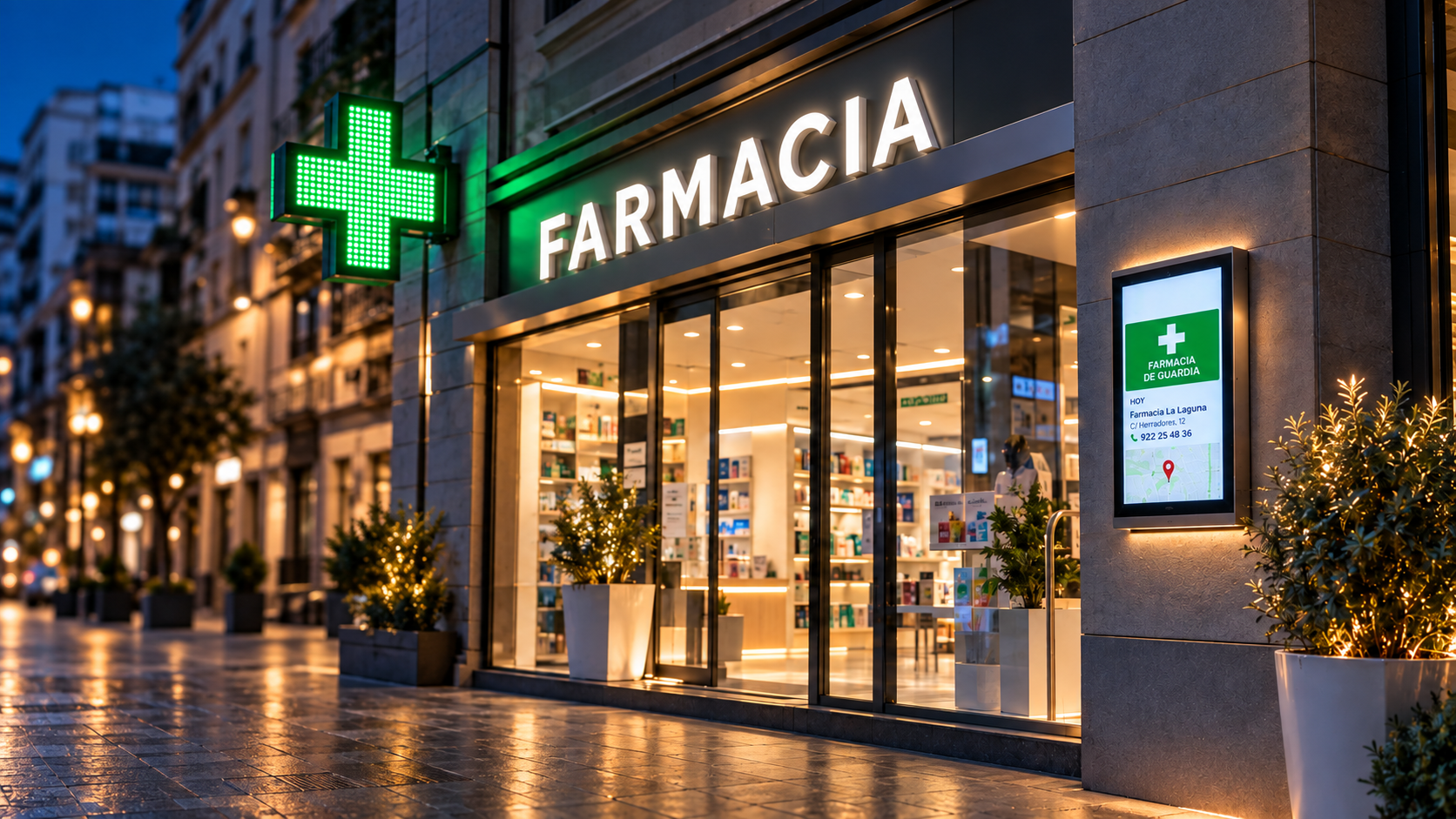 FarmaGuard instalado en la fachada de una farmacia